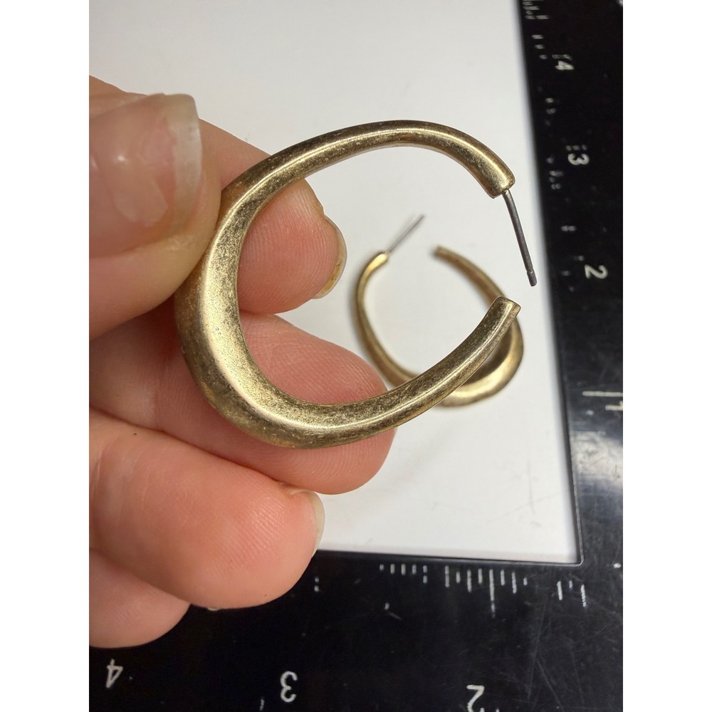 Gold Tone Tapered Oval Hoop Earrings Brushed Matte Finish Post Back